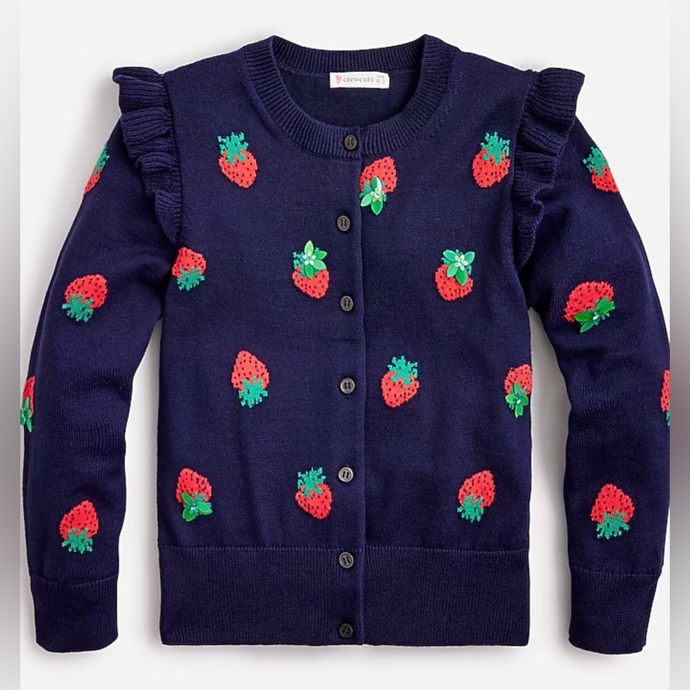 J. Crew Kids' Navy Cardigan with Strawberry Design